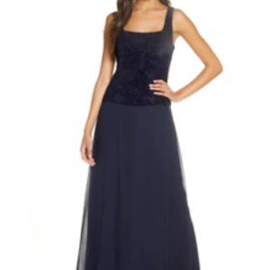 ALEX EVENINGS SEQUIN MOCK TWO PIECE NAVY GOWN sz 18